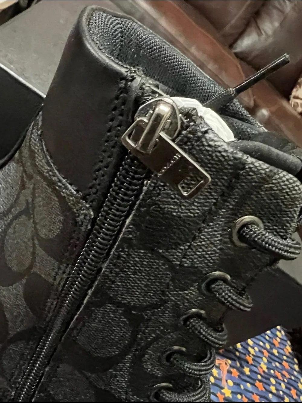 Coach Black Signature Logo Lace-Up Combat Boot